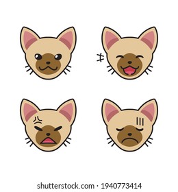 Eine Reihe brauner Katzengegenstände zeigen unterschiedliche Emotionen für Design.