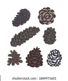 Set von braunen Weihnachtsschränken, verschiedenen Typen, Größen und Schattierungen. Einzeln auf weißem Hintergrund. Stock-Vektorgrafik.