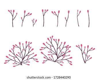 Set of brown coral seaweeds silhouettes flat vector illustration isolated on white background