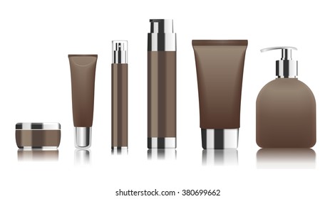 Set of brown cosmetic tubes isolated on white.  Place for your text. Vector illustration