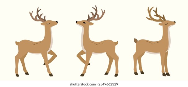 Set of  brown deer flat stock illustration.
Good for card,poster, banner, leaflet .