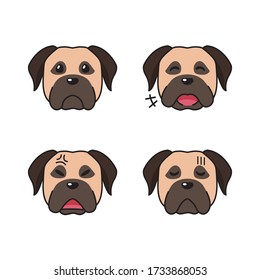 Un conjunto de caras de perros marrones mostrando diferentes emociones para el diseño.