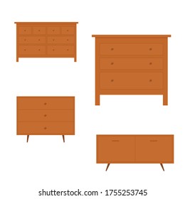 Set of brown  drawers.vector illustration