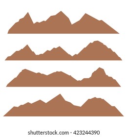 Set of the brown drawn mountains on a white background. Vector art.