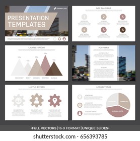 Set of brown elements for multipurpose presentation template slides with graphs and charts. Leaflet, corporate report, marketing, advertising,   book cover design.