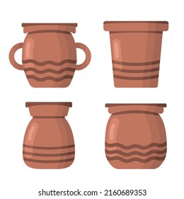 set of brown flower pots on white background in flate style. Vector image