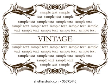 Set of brown frames on vintage royal white background. Borders and vignettes in the Baroque style. book design, logo, decoration, flourish, floral elements. Retro old text