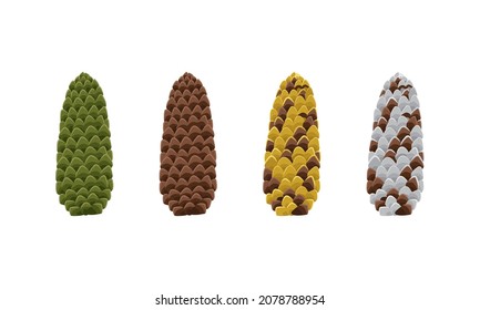 Eine Reihe von braunen und grünen Kiefern aus Nadelholz, Fichte oder Zedern in goldenen Sequenzen, mit silberner Farbe. Festliche Dekoration für Neujahr, Weihnachten und Design. Vektorgrafik