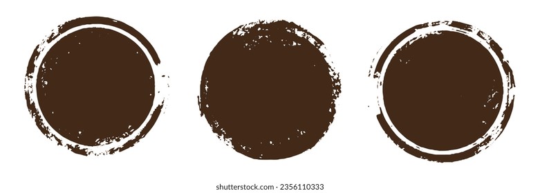 set of brown grunge ink stamp circles, round shape stamp