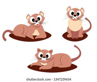 Set of brown kitten lying on a blanket and istolated on white background.  Cat, animal, cartoon,  icon collection. Vector simple illustration. Bauble. Stencil. Template. Logo. Wall art or wall tatto.