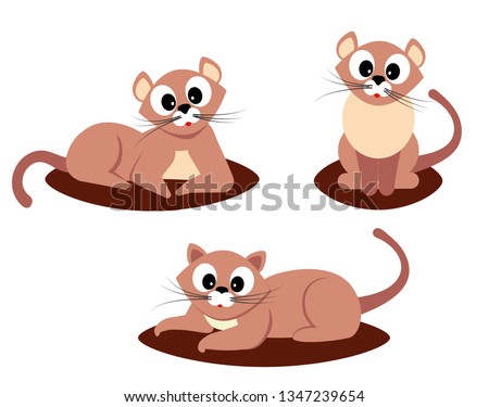 Set of brown kitten lying on a blanket and istolated on white background.  Cat, animal, cartoon,  icon collection. Vector simple illustration. Bauble. Stencil. Template. Logo. Wall art or wall tatto.