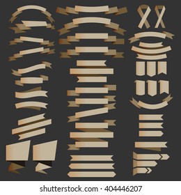 set of brown metalic ribbons, badges, and label illustration vector eps 10