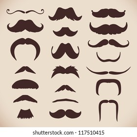 Set of brown mustache (mustache collection), retro style, vector illustration.