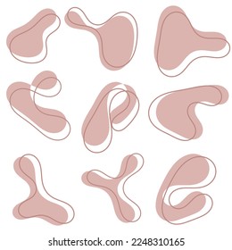 Set of brown organic abstract random shapes of blob with outline for template design element or background design. Blob, black outline, simple line, aesthetic line, blob outline set vector.