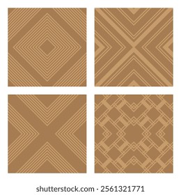 Set of brown ornaments with trendy patterns for creating tiles or wallpaper. Templates of round geometric shapes.	