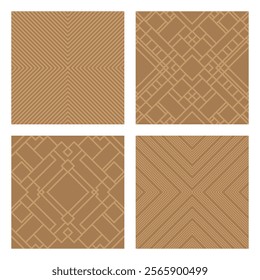 Set of brown ornaments with trendy patterns for creating tiles or wallpaper. Templates of round geometric shapes.	