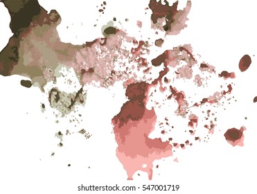 Set of brown paint, ink, grunge, dirty brush strokes. splash brown, red, green