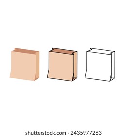 Set of brown paper bag isolated on white background