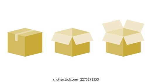 Set brown paper cardboard box close and open icon flat vector design