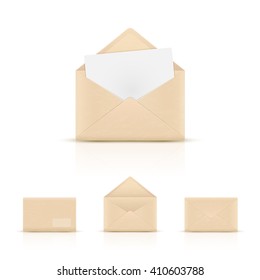 Set of brown paper envelopes isolated on white background, illustration.