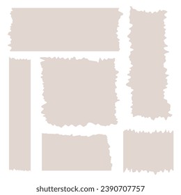 Conjunto de hojas de papel marrón. Cintas decorativas para álbumes. Colección de cintas de Washi en vector. Papel rasgado. Desgarrar pedazos de papel de un cuaderno