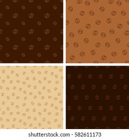 Set of brown seamless patterns with coffee beans in yin and yang