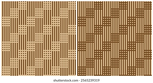 Set of brown seamless patterns with geometric stripes and dots elements. Endless flat vector design.