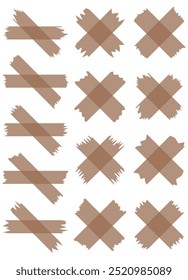 Set of brown semi-transparent washi tapes isolated on white. Tapes collection in vector. Pieces of decorative tape for scrapbooks. Torn paper	