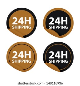 Set of brown shipping 24 hours stickers. Vector