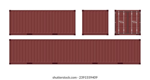 Set of brown shipping cargo containers for transportation. Vector illustration in flat style. Isolated on white background.	
