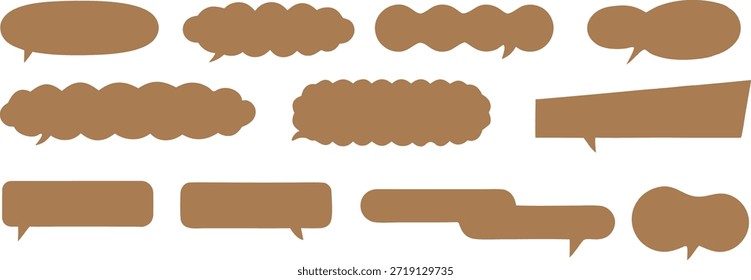 Set of brown speech bubble shapes in flat vector style. Comic dialog elements ideal for messaging, chat, and conversation graphics. Perfect for UI design, infographics, and illustrations.