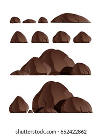 Set of brown stones in a set of different sizes on a white background in vector