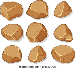 Set of brown stones isolated on white background illustration - Shutterstock ID 1938271423
