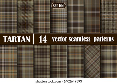 Set Brown Tartan Seamless Pattern.  Illustration for Wallpapers. Tartan Plaid Inspired Background. Suits for Decorative Paper, Fashion Design and House Interior Design, as Well as for Hand Crafts 