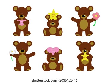 A set of brown teddy bears in vector