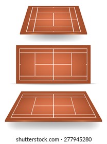 Set of brown tennis courts with perspective. Vector EPS10 illustration. 