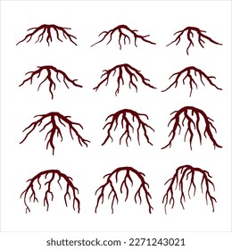 Conjunto de Raíces de Árbol Marrón. Ilustración del vector de silueta. Planta subterránea