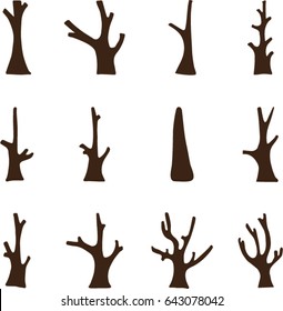 Set brown tree without leaves on a white background.