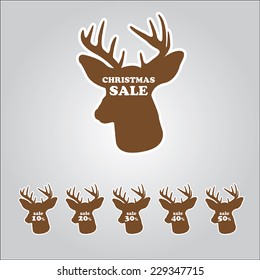 set of brown vector deer silhouette sales price tag with percentage from 10 to 50 percents