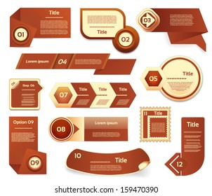 Set of brown vector progress, version, step icons. eps 10 