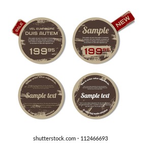 A set of brown vector vintage military style badges with grunge weathered paint background and tags