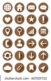 Set of brown vector web icons for websites emails and mobile applications