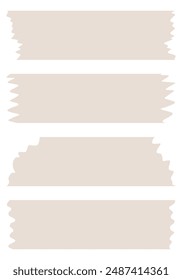 Set of brown washi tapes isolated on white. Washi tapes collection in vector. Pieces of decorative tape for scrapbooks. Torn paper. Beige