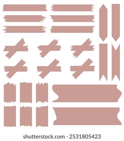 Set of brown washi tapes isolated on white. Tapes collection in vector. Pieces of decorative tape for scrapbooks. Torn paper	