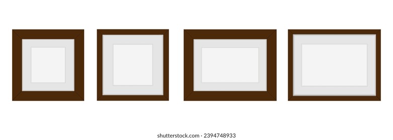 Conjunto de marcos de madera marrón o marco de imagen sobre fondo blanco. Ilustración del vector