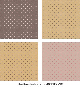 A set of brown and yellow retro seamless texture with small circles