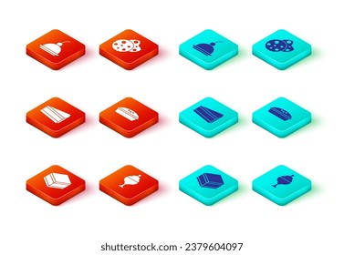 Set Brownie chocolate cake, Ice cream in bowl, Piece of, Homemade pie, Cookie or biscuit and Cherry cheesecake icon. Vector