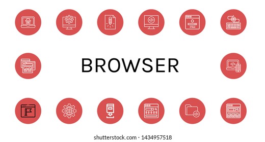 Set of browser icons such as Webpage, Code, Page, Search engine, Keylogger, Browser, Internet, Download, Coding , browser
