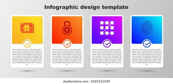 Set Browser incognito window, Safe combination lock, Graphic password protection and Fingerprint. Business infographic template. Vector