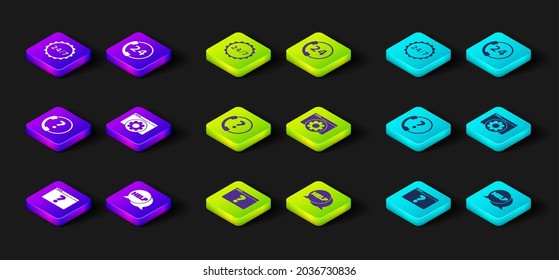 Set Browser with question mark, Speech bubble text Help, Telephone 24 hours support, setting,  and Clock icon. Vector